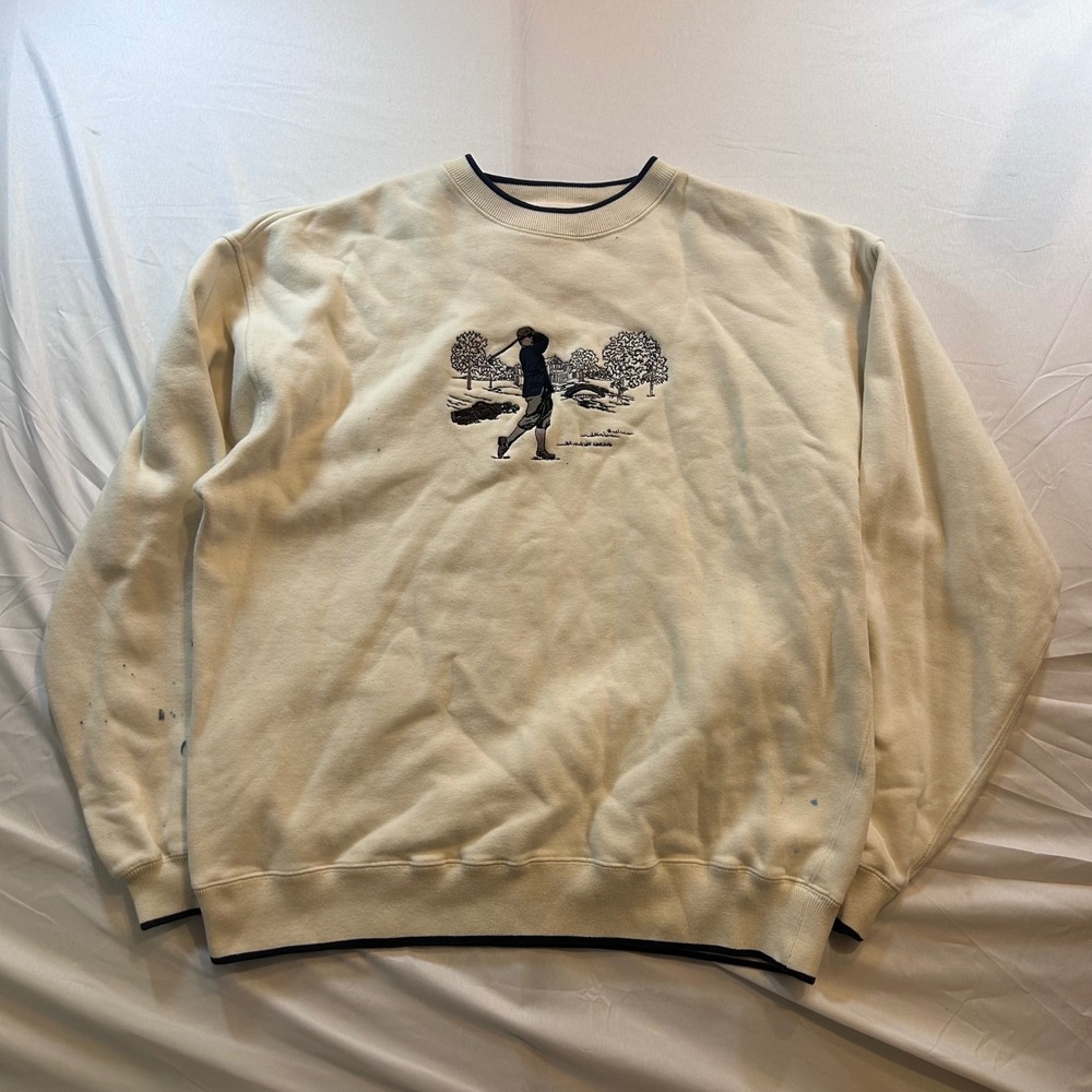 Croft & Barrow C&B Sport Mens Cream Embroidered Golf Sweatshirt Size Large